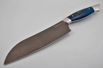 Нож "Сантоку" Bohler K100. Рукоять карельская береза (Синяя).